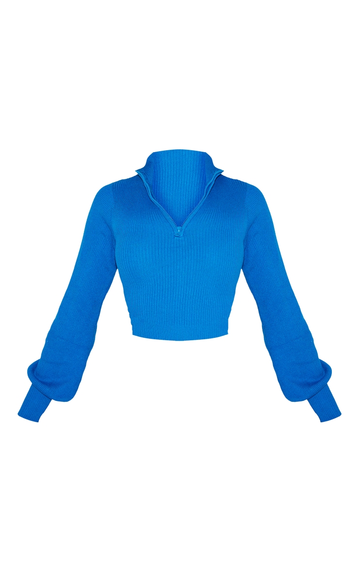 Bright Blue Half Zip Long Sleeve Knit Top image 5