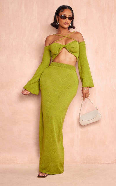 Shape Jupe longue vert olive en maille tricot à taille basse