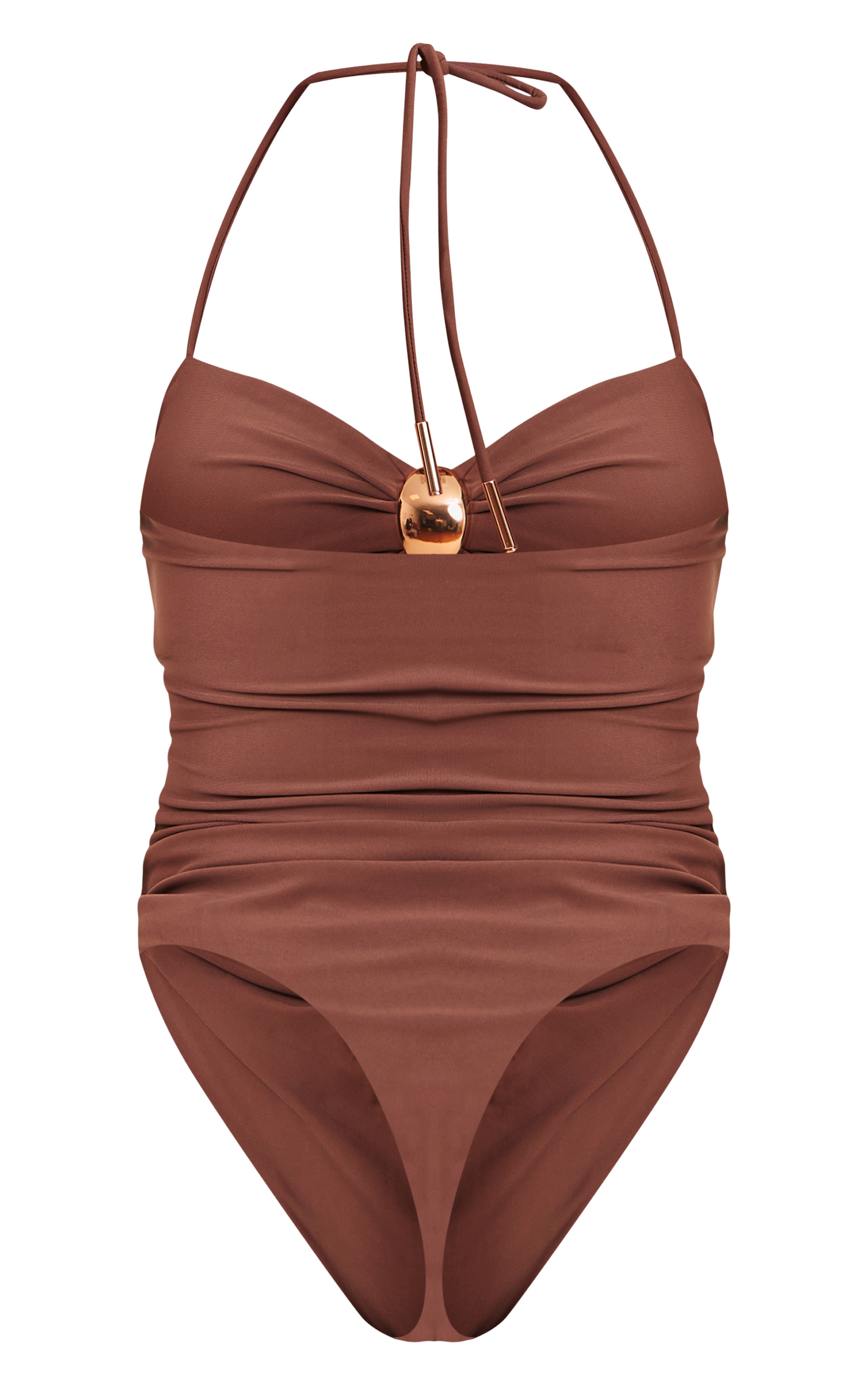 Shape Chocolate Strappy Gold Trim Twist Front Swimsuit image 5