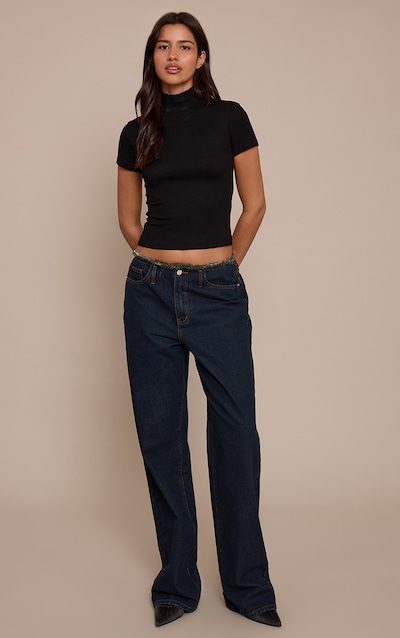 Tall Indigo Fray Waist Low Rise Straight Leg Jeans