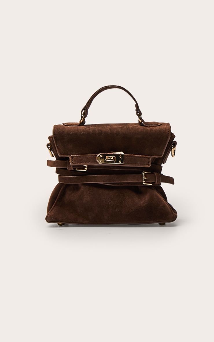 Chocolate Faux Suede Belted Cross Body Bag image 2