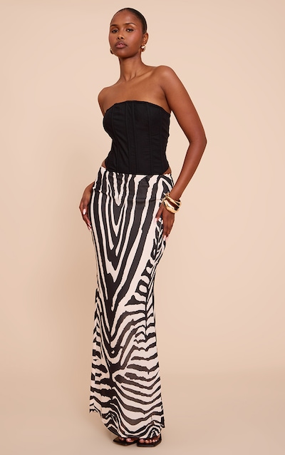 Black Print Chiffon Maxi Skirt