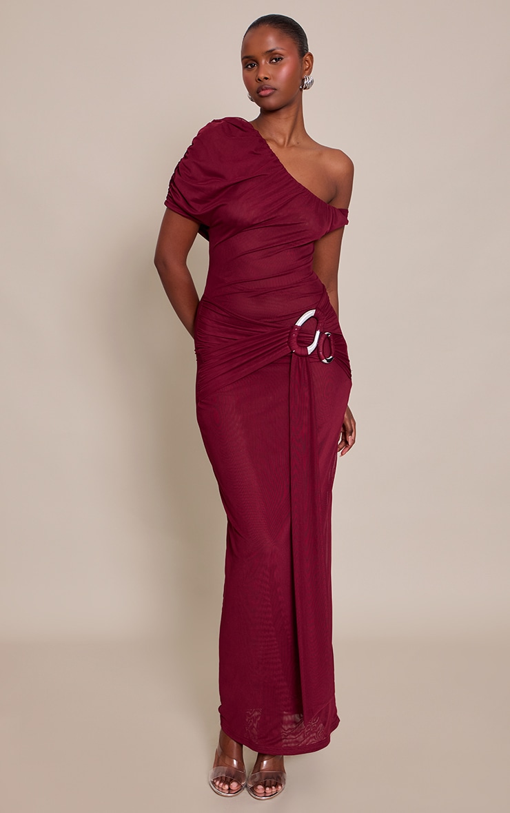 Robe longue en mousseline de soie prune à empiècements image 3