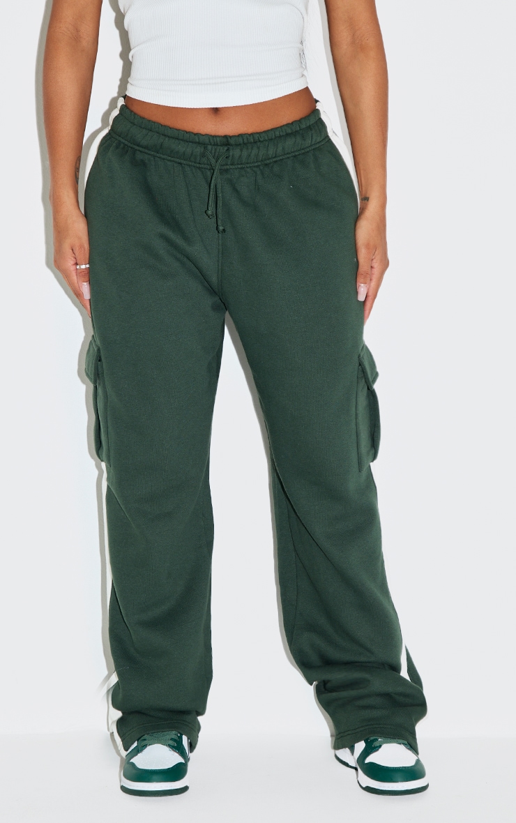Shape Forest Green High Waisted Side Stripe Cargo Wide Leg Track Pants image 1