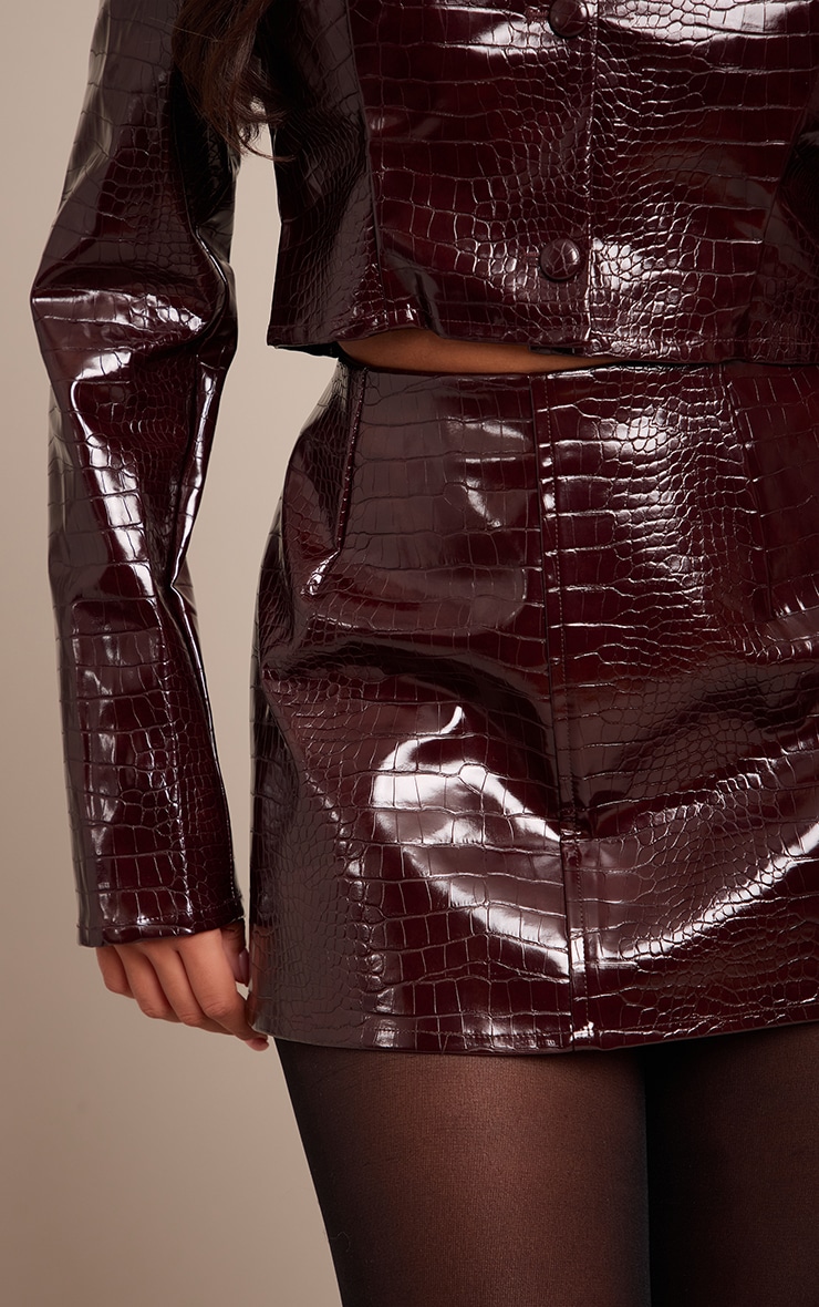 Shape Burgundy Faux Leather Croc Mini Skirt image 5