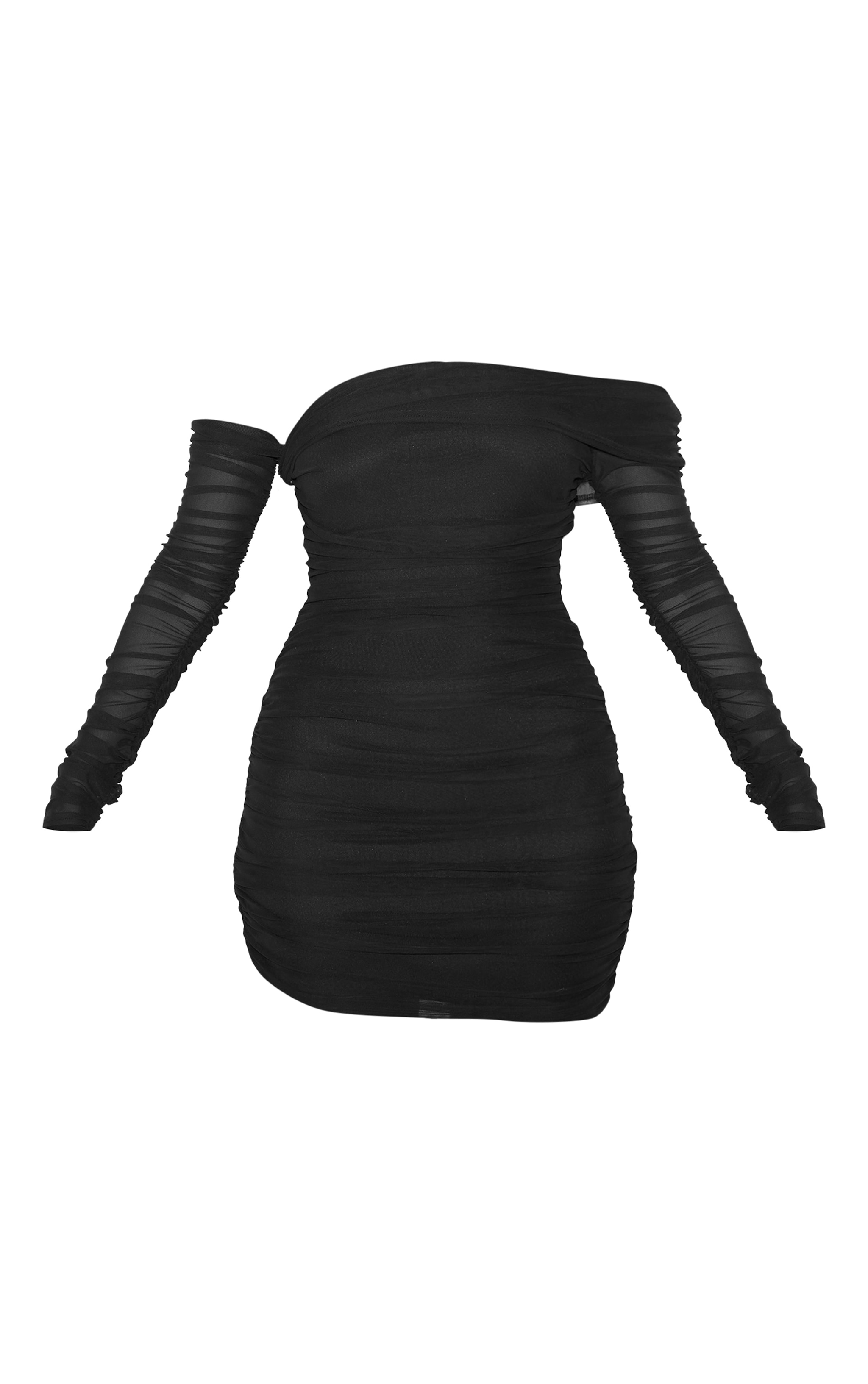 Black Layered Mesh Asymmetric Long Sleeve Mini Dress image 5