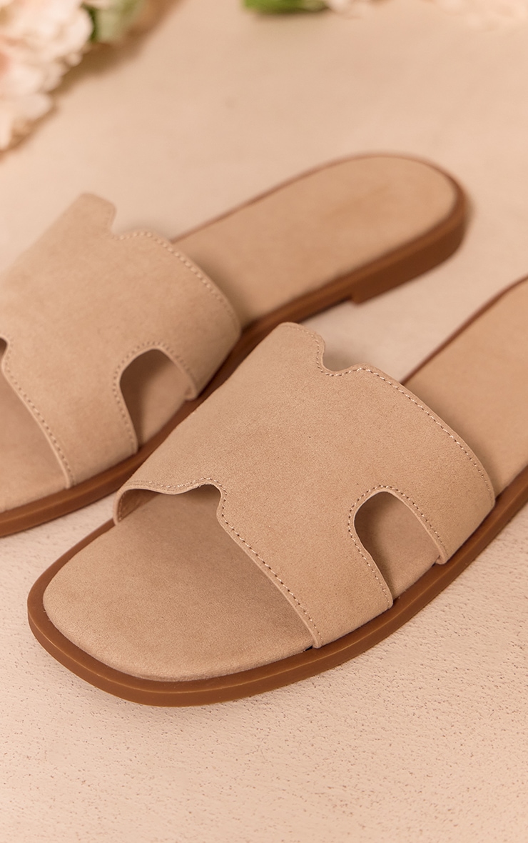 Sand Faux Suede Square Toe Slider Sandals image 4