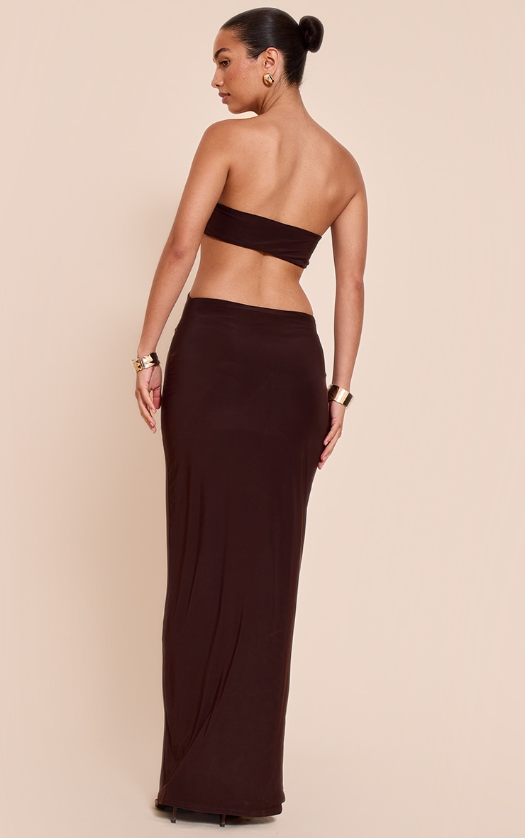 Chocolate Slinky Bead Detail Cut Out Bandeau Maxi Dress image 2