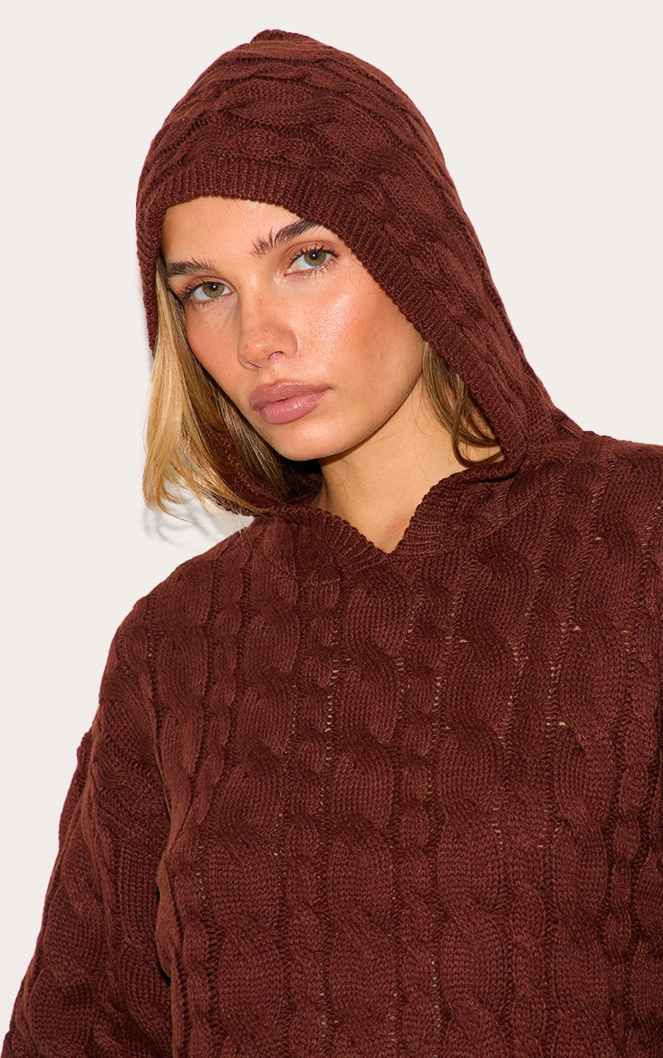 Chocolate Cable Knit Oversized Hoodie image 4