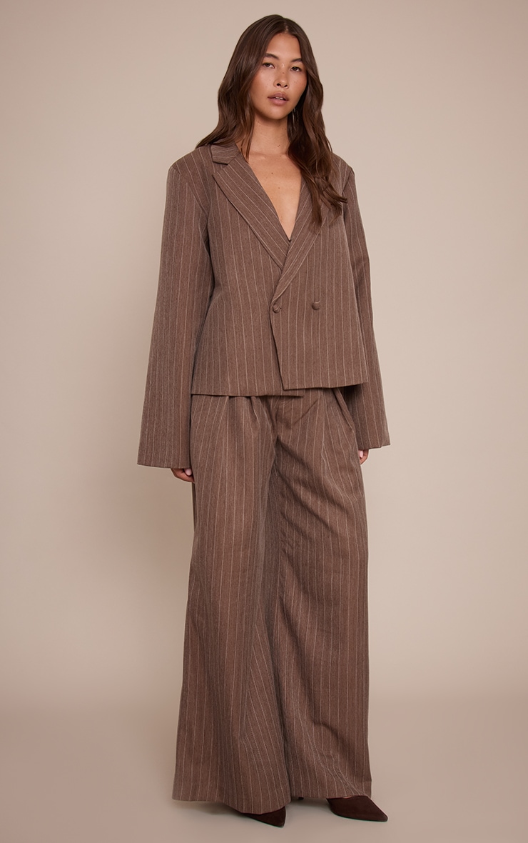 Chocolate Brown Pinstripe Boxy Blazer image 3