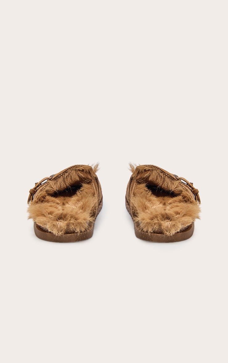 Chestnut Faux Suede Faux Fur Lined Buckle Mules image 4