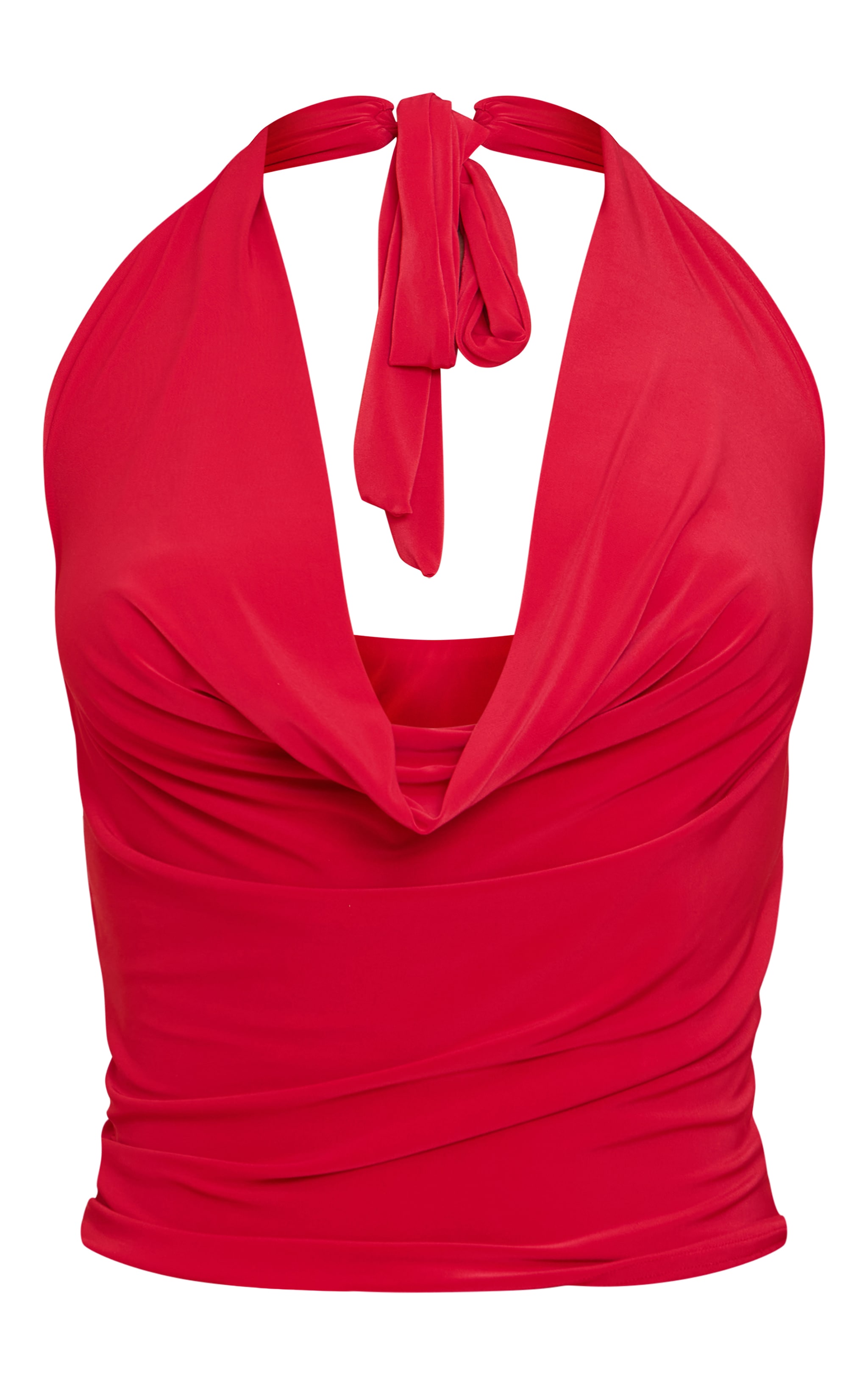 Tomato Red Double Layer Slinky Cowl Neck Top image 5