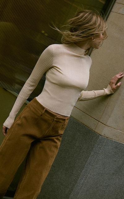 Butter Cream Sheer Knit Long Sleeve High Neck Top