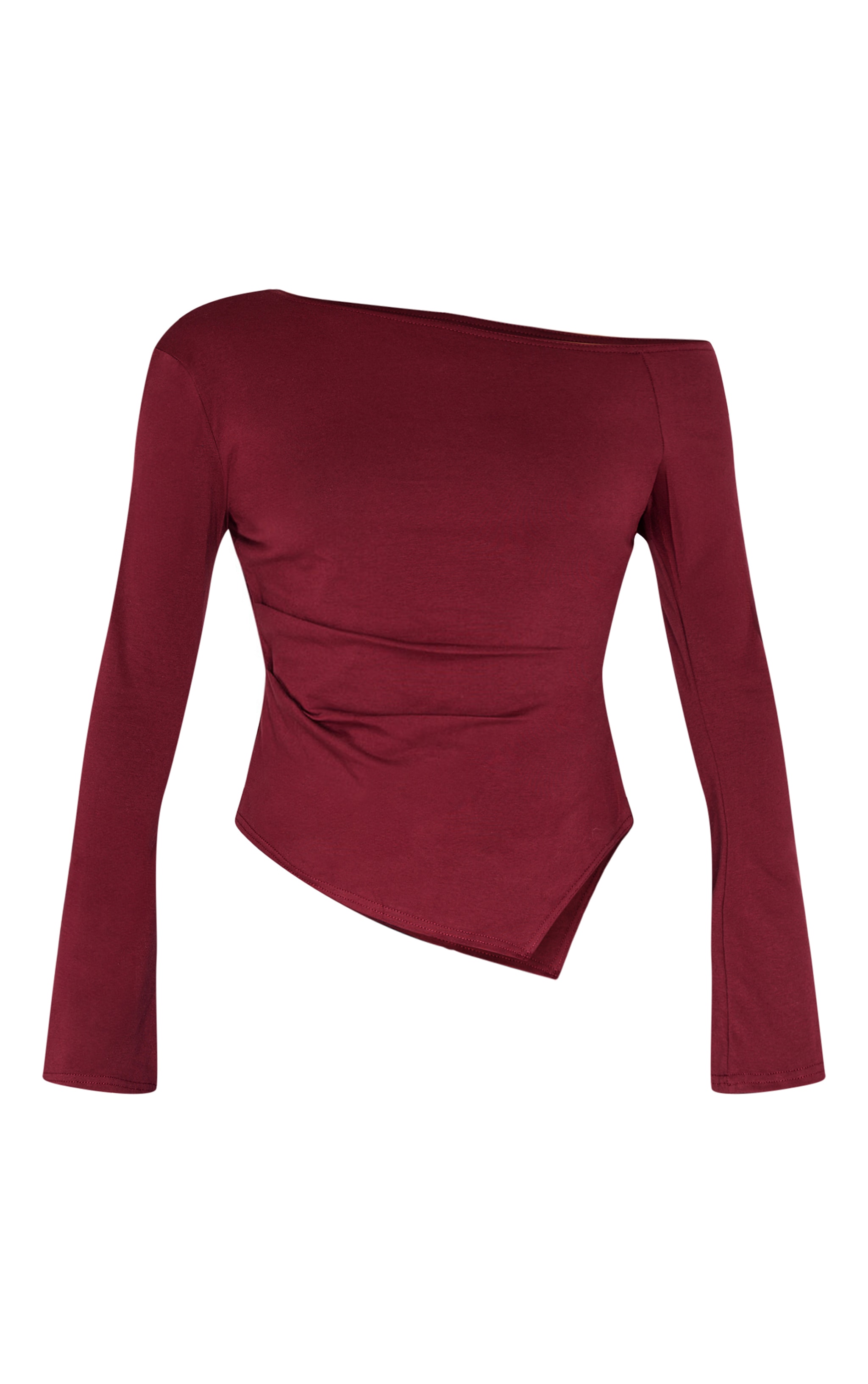 Burgundy Cotton Ruched Side Long Sleeve Top image 5