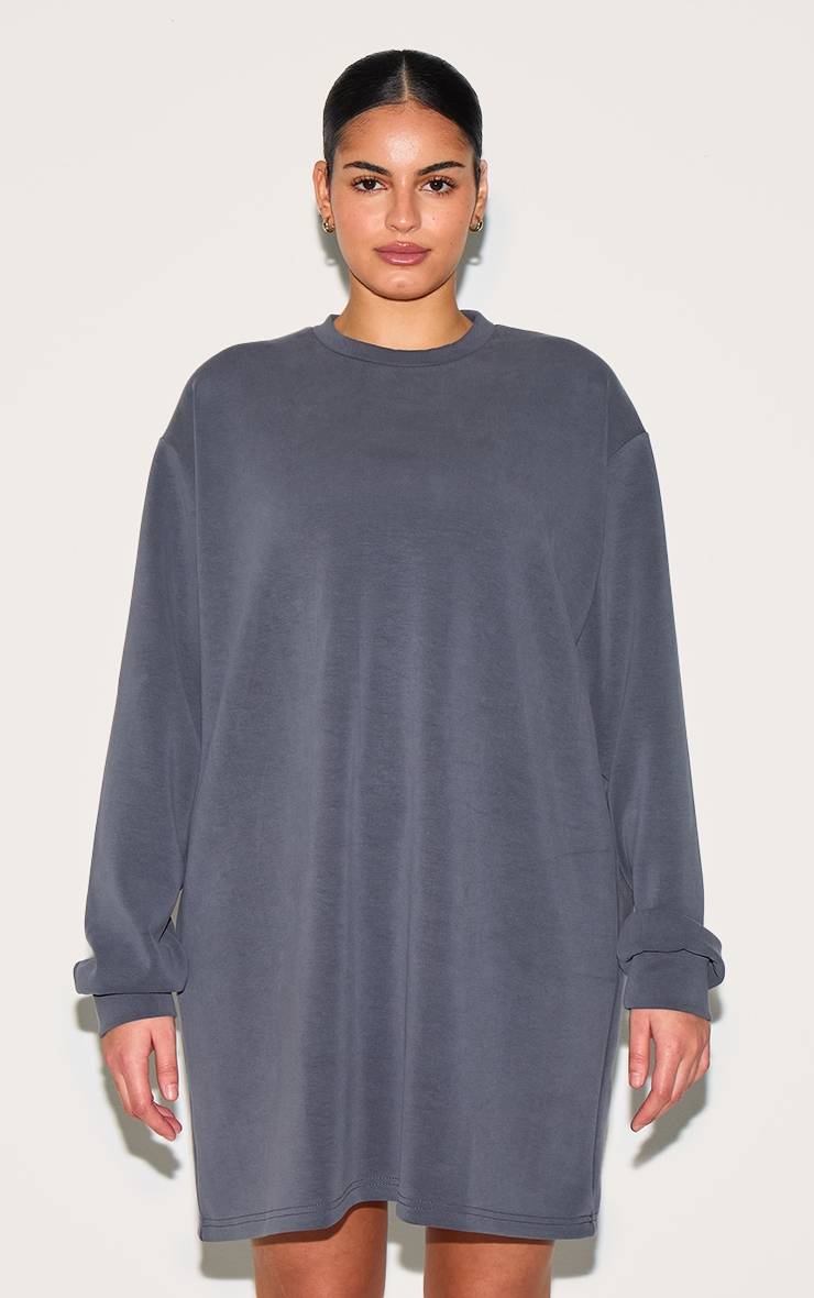 Plus Charcoal Grey Modal Long Sleeve Sweatshirt Dress image 3