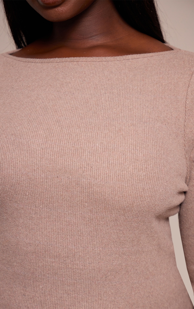Plus Oatmeal Soft Touch Rib Boat Neck Long Sleeve Top image 4