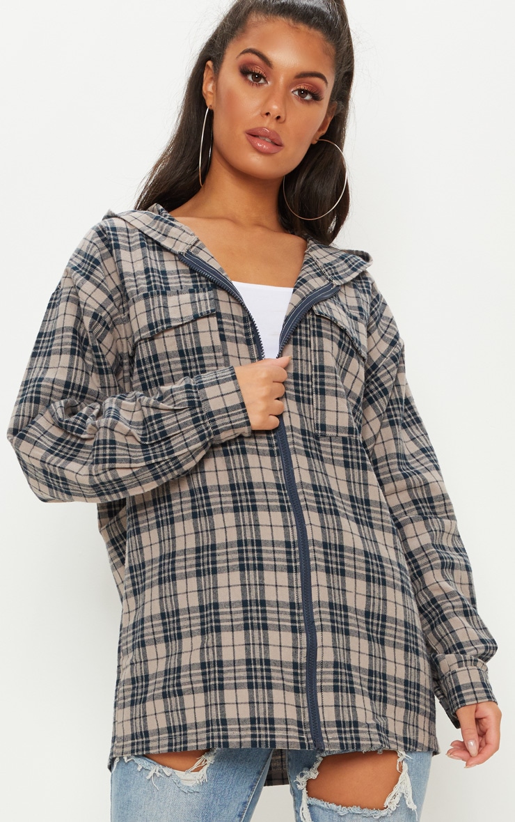 Stone Oversized Flannel Checked Shirt image 1