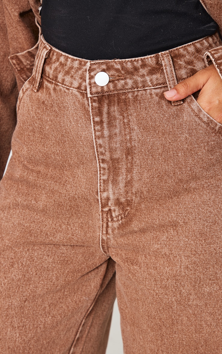 Petite Washed Brown Denim Wide Leg Jeans image 4