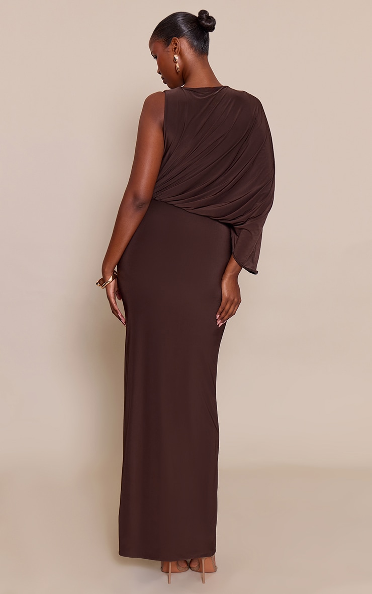 Chocolate Slinky Asymmetric Slouchy Maxi Dress image 2