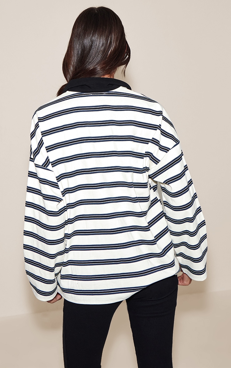 White Stripey Collar Detail Long Sleeve Rugby Top  image 2