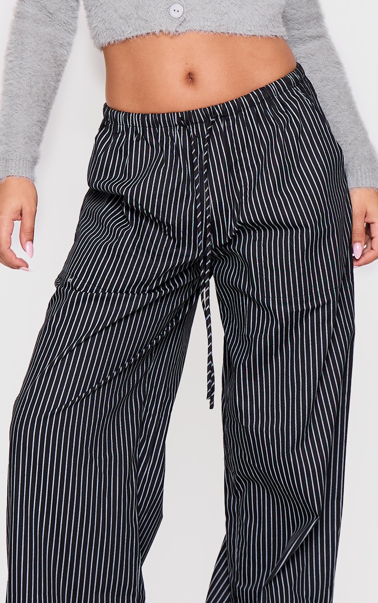 Petite Black Pinstripe Woven Drawstring Waist Low Rise Trousers image 4