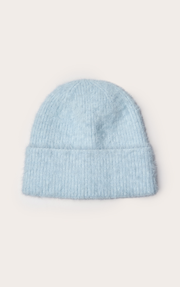 Powder Blue Brushed Knit Fold Over Beanie image 2