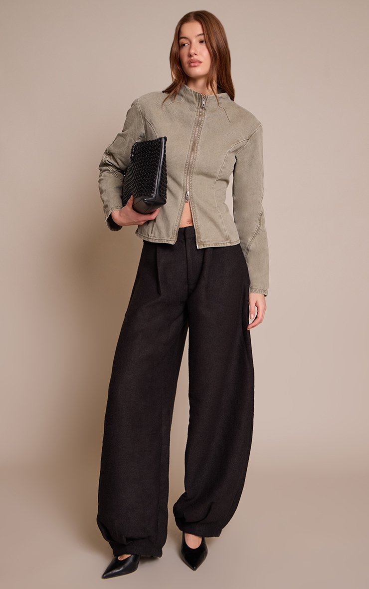 Olive Seam Detail High Neck Fitted Jacket image 3