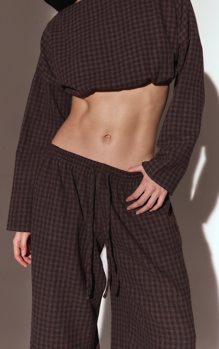 Brown Brushed Check Elasticated Pants image 4