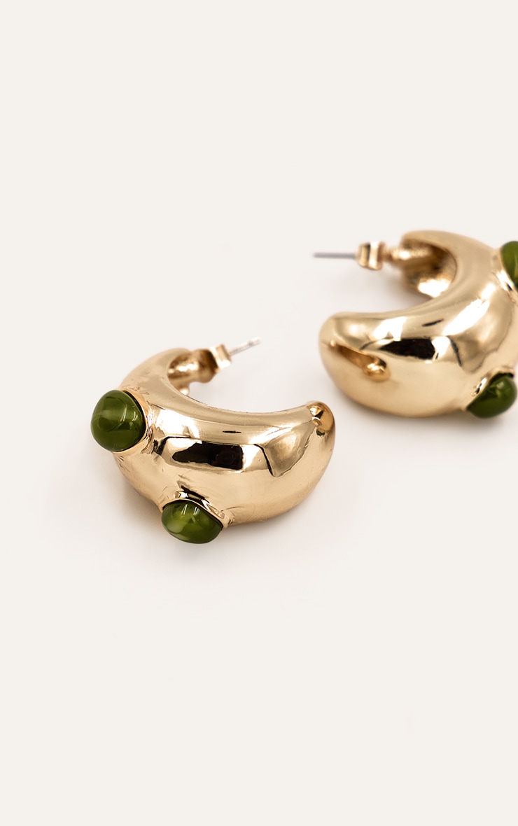 Green Resin Dome Stud Hoop Earrings image 2