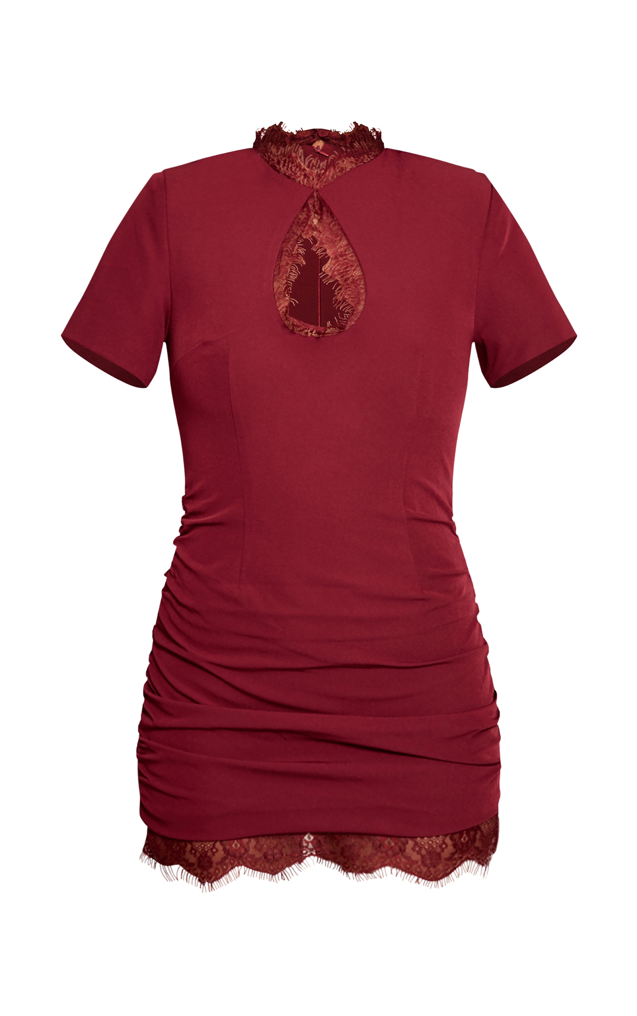 Plum Woven Key Hole Lace Trim Mini Dress image 5