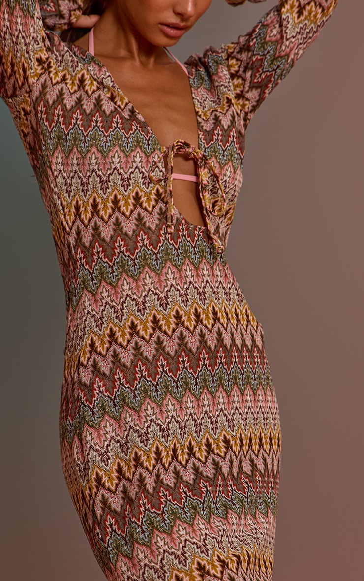 Multi Jacquard Long Sleeve Beach Maxi Dress image 4
