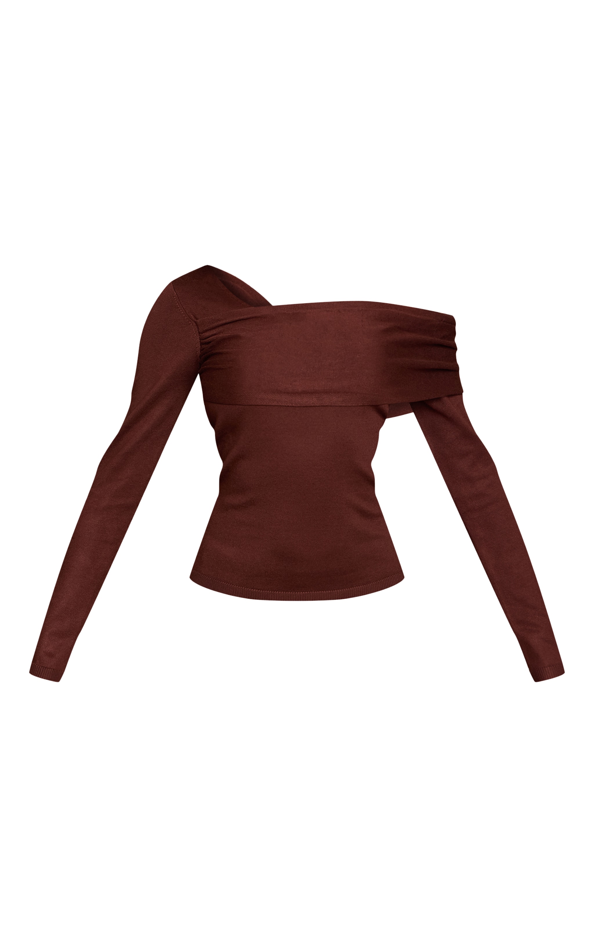 Chocolate Long Sleeve Asymmetric Shoulder Knitted Top image 5