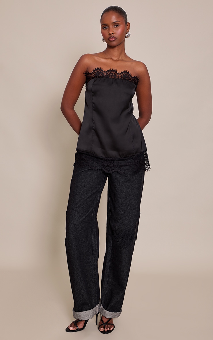 Black Double Lace Trim Satin Bandeau image 3