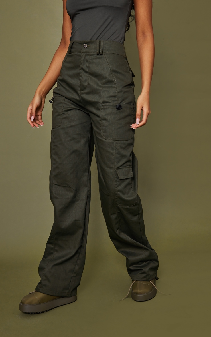 Tall Moss Khaki Tie Front Cargo Pants image 2