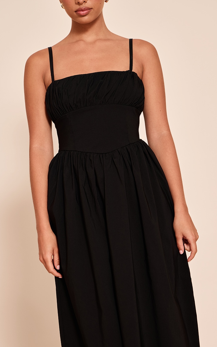 Black Stretch Woven Ruched Bust Detail Strappy Maxi Dress image 4