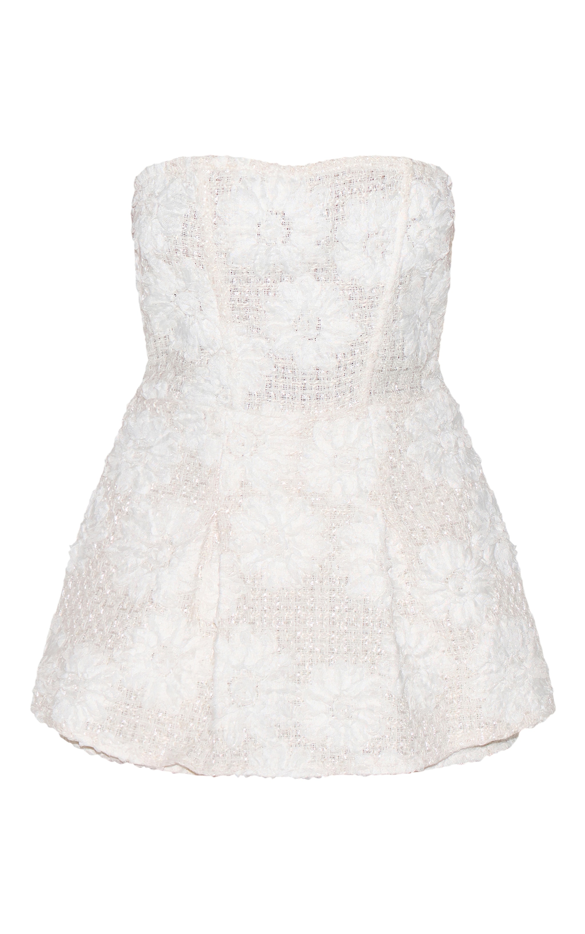 White Embellished Tweed Bandeau Skort Playsuit image 5
