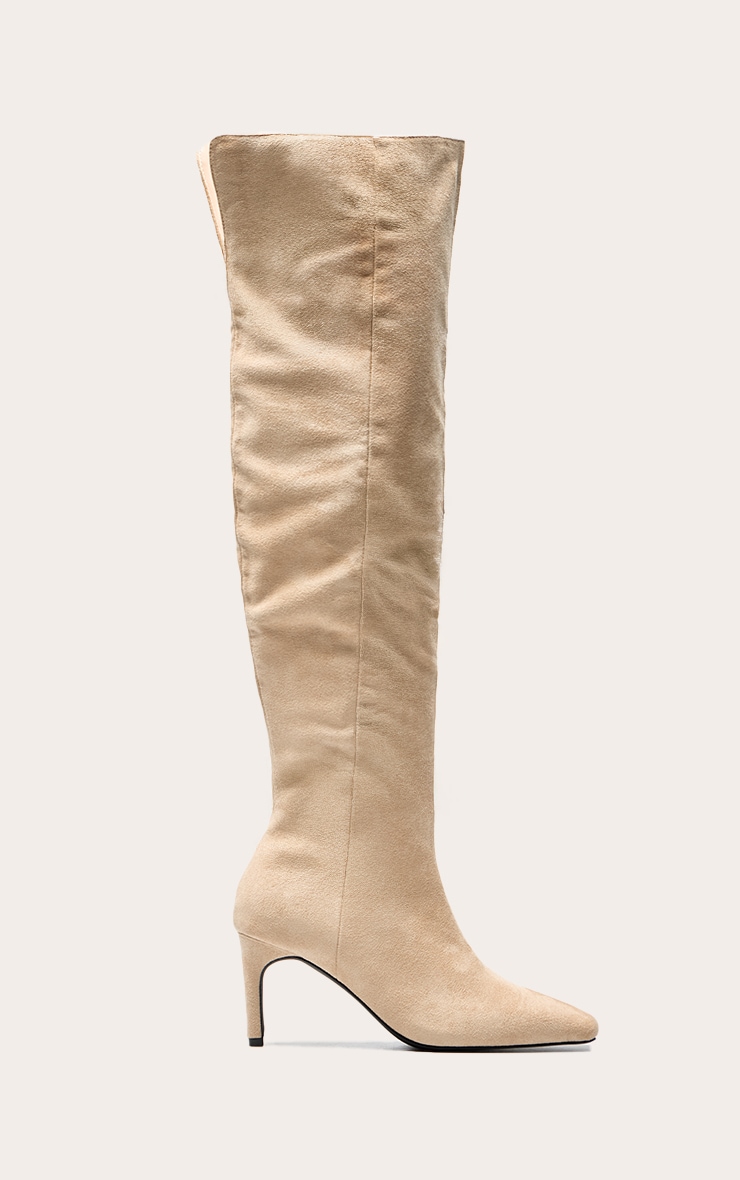 Sand Suede Point Toe Block Heeled Over The Knee High Boot image 2