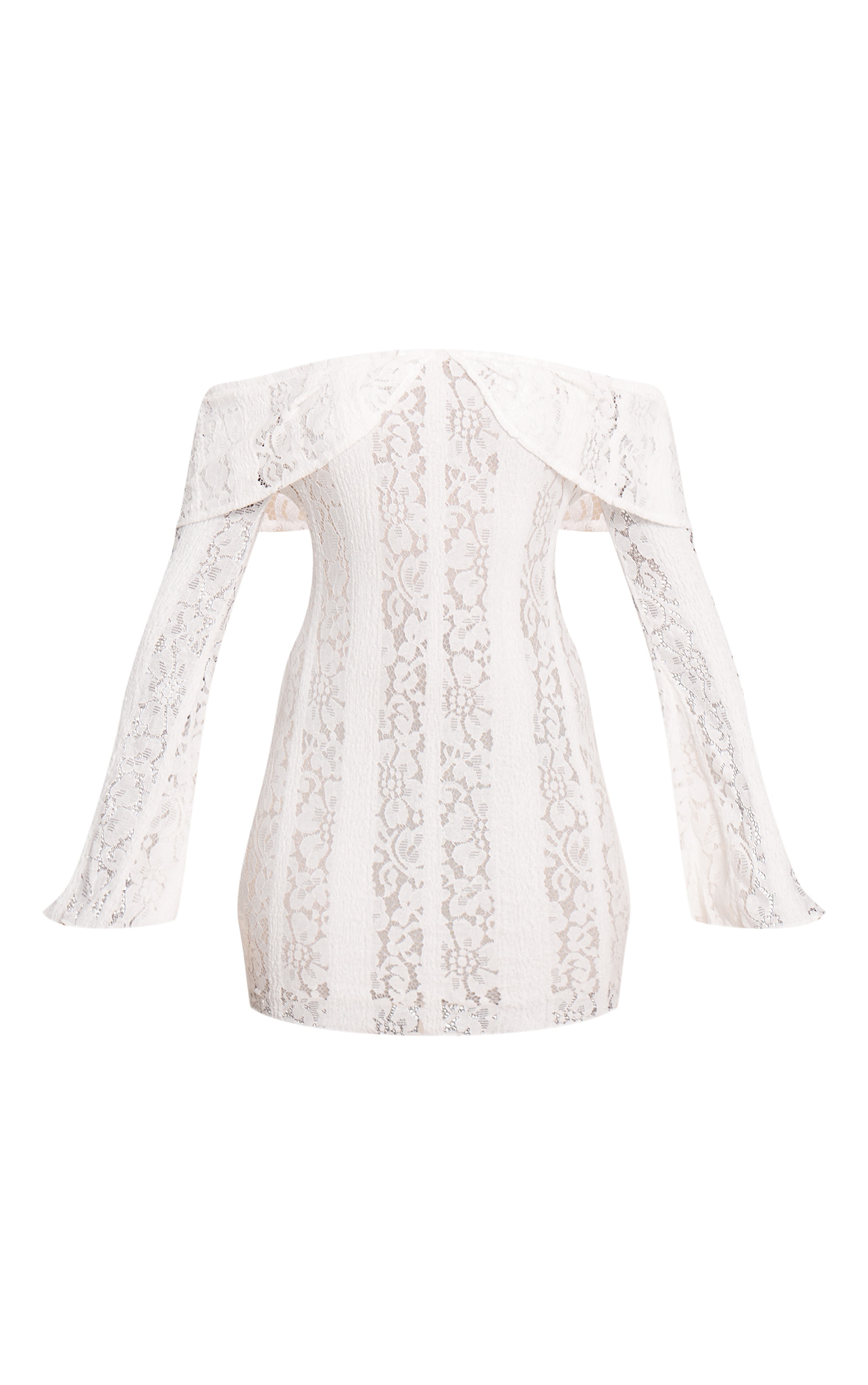 Cream Lace Bardot Long Sleeve Mini Dress image 5