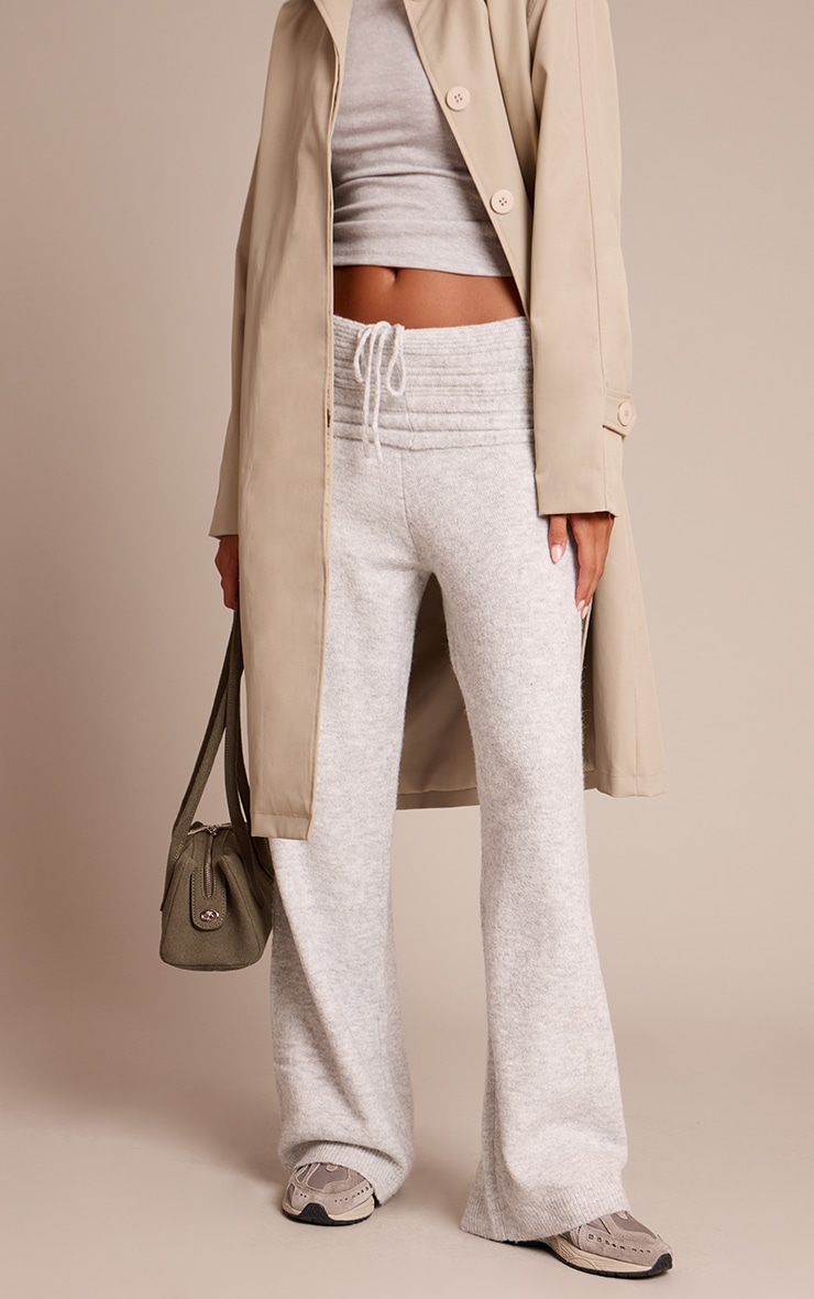 Light Grey Rib Soft Knit Fold over Pant image 2