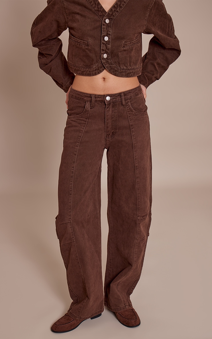 Chocolate Seam Detail Mid Rise Barrel Jeans image 2