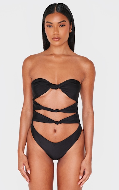 Maillot de bain noir à découpes et détails noués