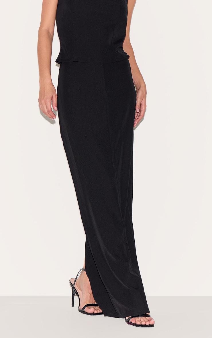 Black Tailored Woven Pocket Detail Maxi Skirt image 2