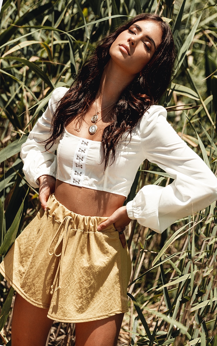 Mustard Tie Waist Linen Feel Shorts