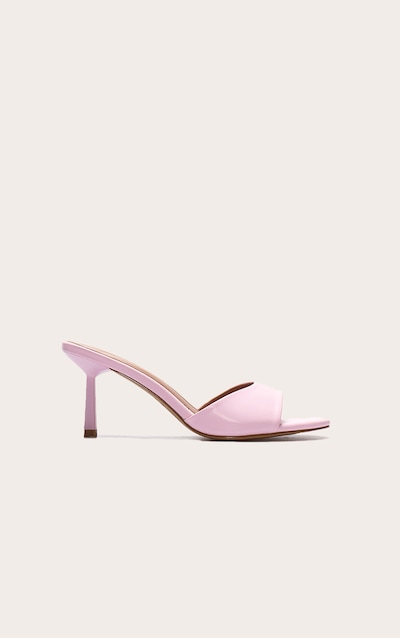 Baby Pink Wide Fit Satin Round Toe Mid Stiletto Heel Mules