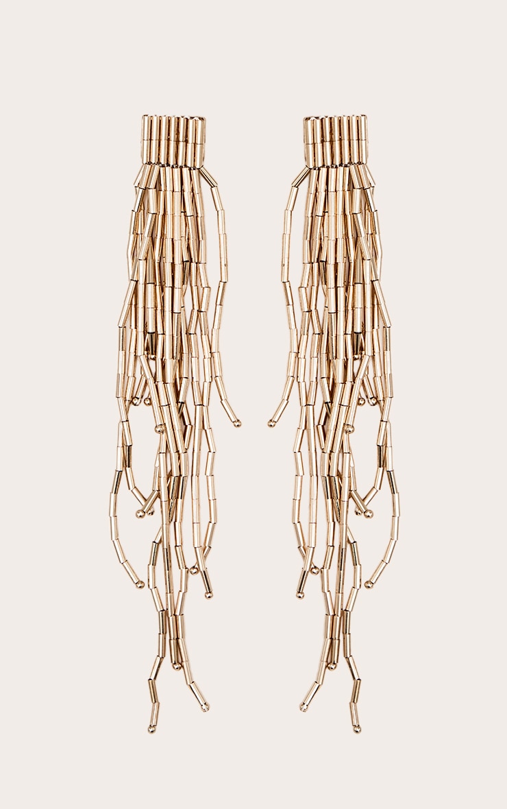 Boucles d'oreilles imposantes tombantes dorées à franges image 2