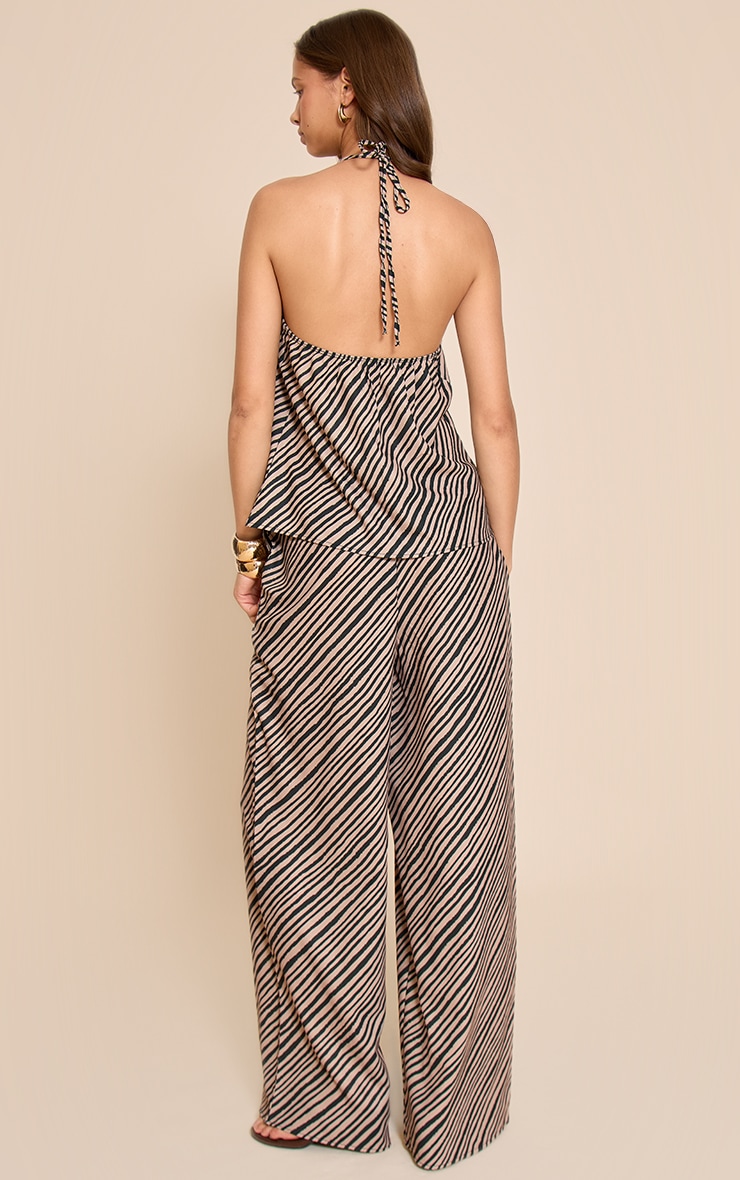 Brown Stripe Print Woven Floaty Wide Leg Pants image 2