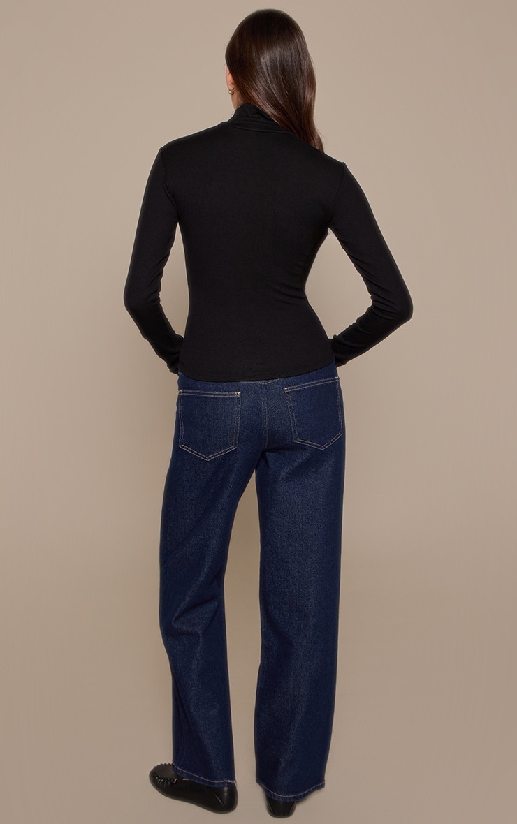 Indigo High Waist Straight Leg Stretch Jeans image 3