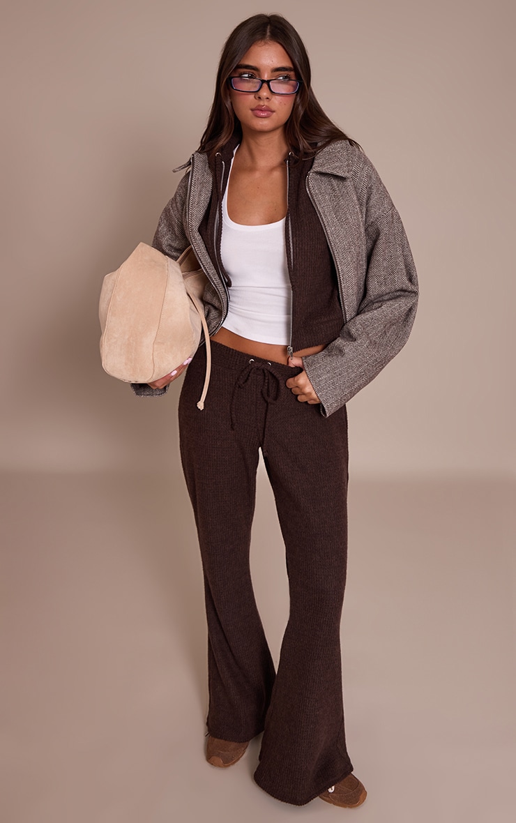 Chocolate Brushed Waffle Rib Skinny Flare Pant image 1