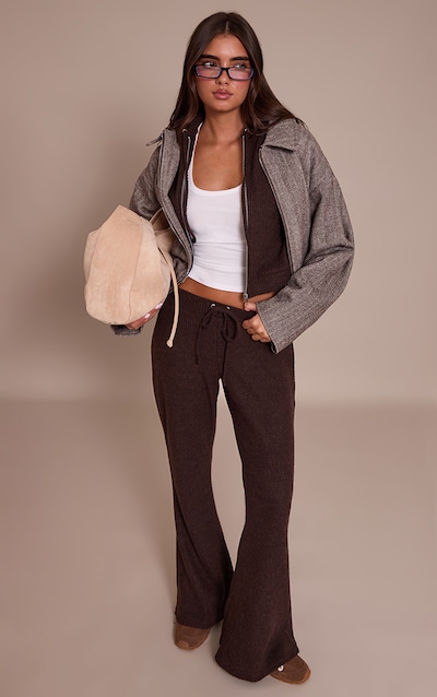 Pantalon skinny flare gauffré côtelé brossé chocolat