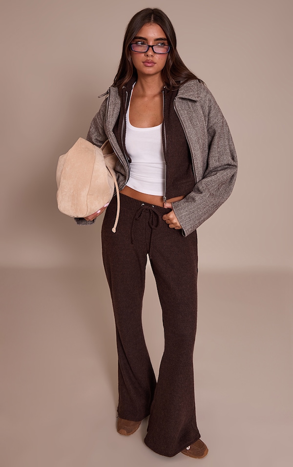Chocolate Brushed Waffle Rib Skinny Flare Pant 